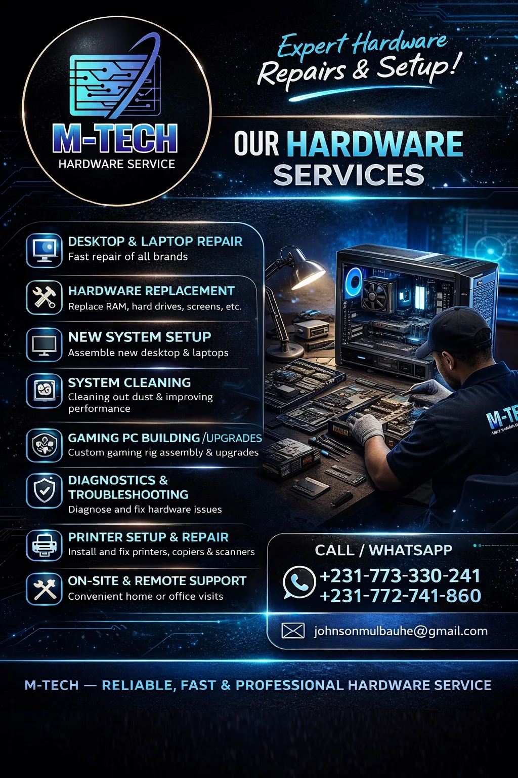 M-TECH hardware services poster